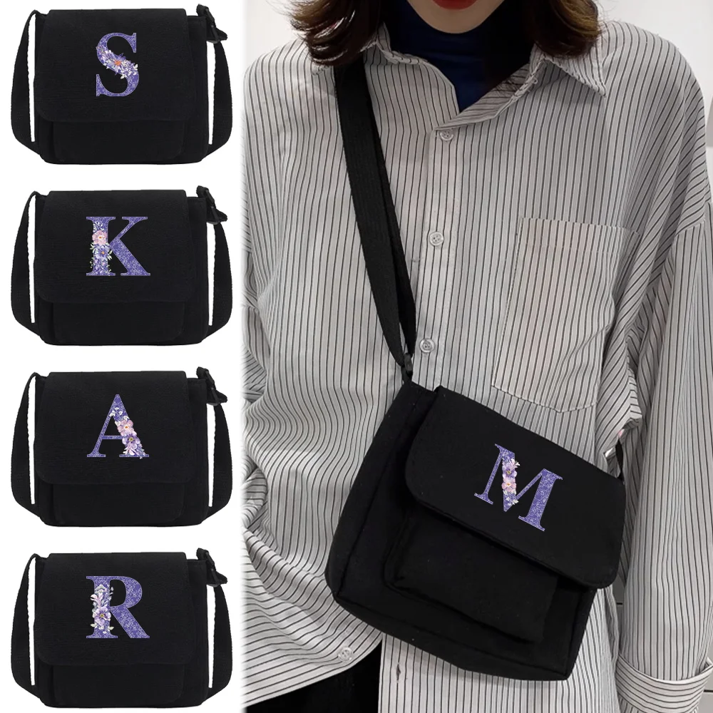 Messenger Bag Washable Casual Handbags Purple Flower Series Fashion Women Crossbody Bags Portable Eco-friendly Organizer Pouch