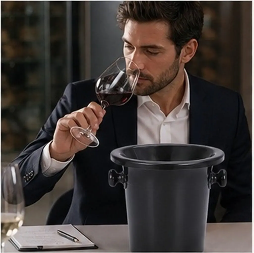 Wine Tasting Spittoon Black Plastic Round Large Mouth Double Ears Funnel Dump Bucket Ice Bucket Tasting Accessories