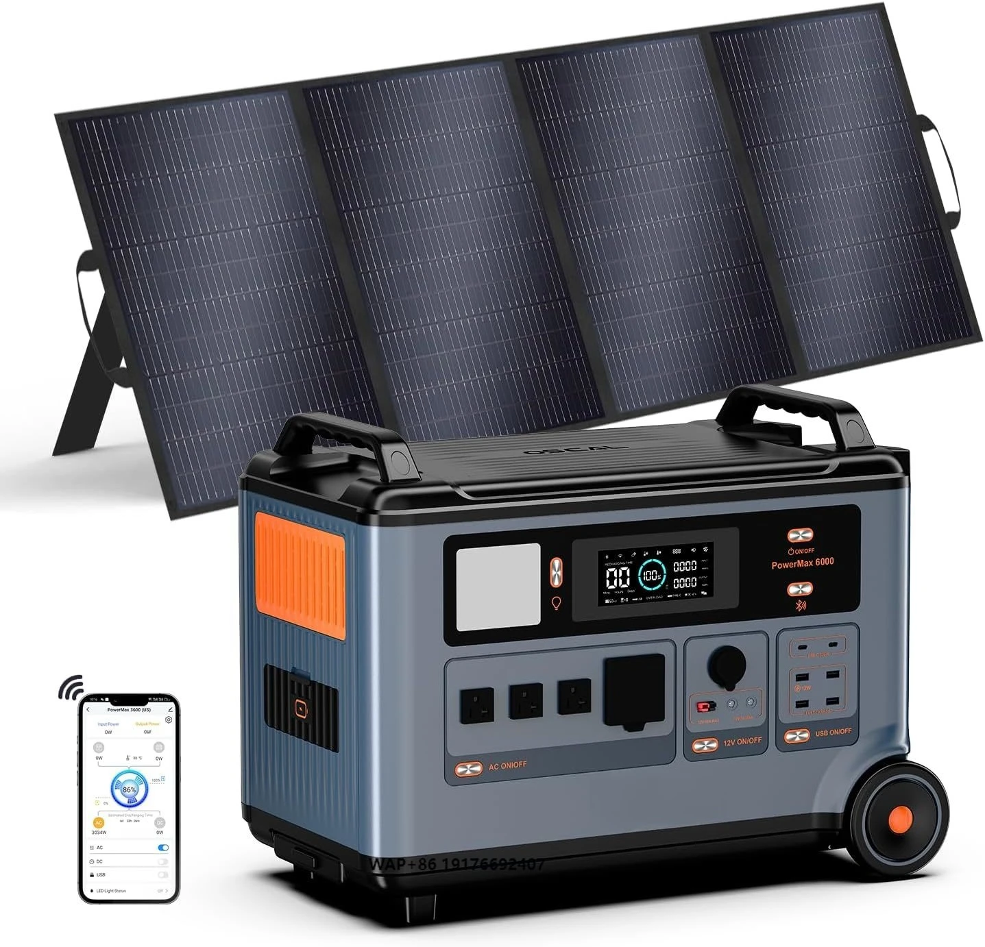 

Best Price PowerMax 6000 Solar Generator with 4x500W Solar Panel, 120V/240V Split Phase Voltage 6000W 7200W Peak