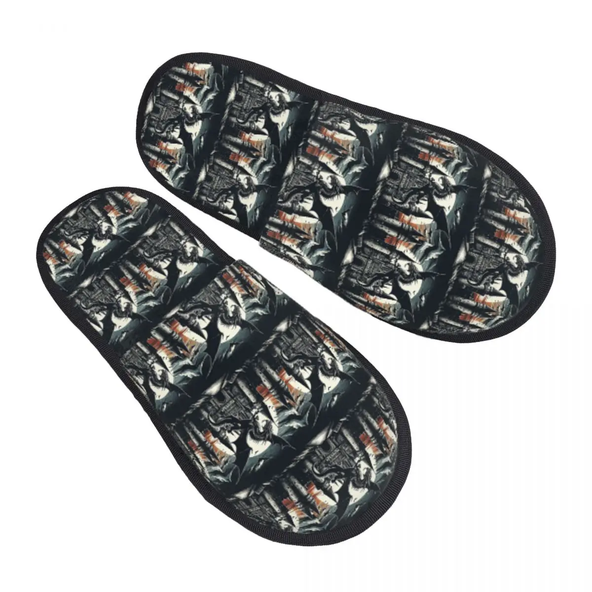 Custom Fantasy Mythical Dragon And Castle Slippers Memory Foam Warm Soft Women House Slipper Indoor Fluffy Shoes