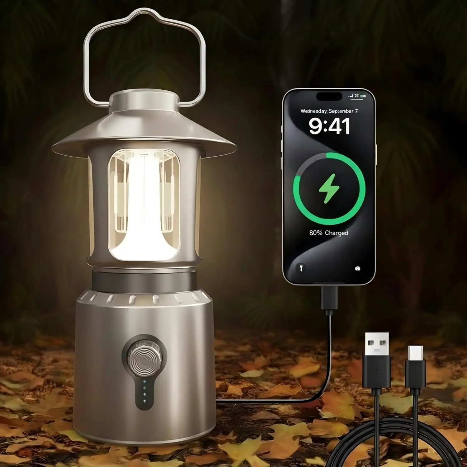 

Перезаряжаемый кемпинговый фонарь с функцией Power Bank на 8000 мАч, 360° ° Светильник с двойным источником света для походов и экстренных ситуаций