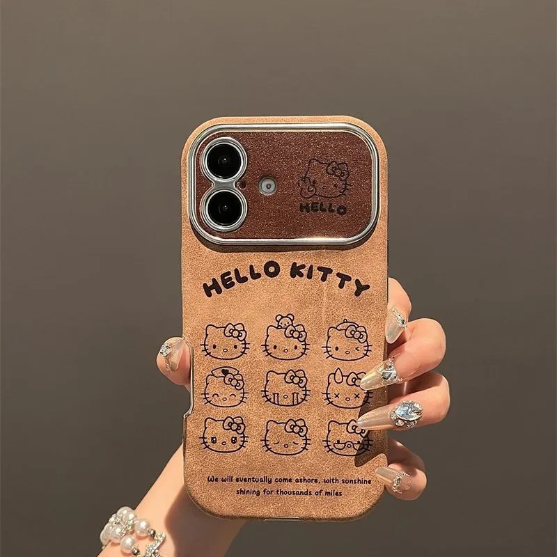 

Faux Fur Nine-Grid Hello Kitty Phone Case Compatible with iPhone 16 Pro Max iPhone 15 Pro 14 Plus 13 12 Cartoon Phone Cover