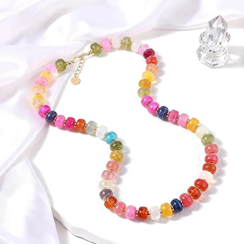 Colorful resin beaded necklace, dopamine-inspired, fashionable clavicle chain necklace, perfect jewelry gift for women