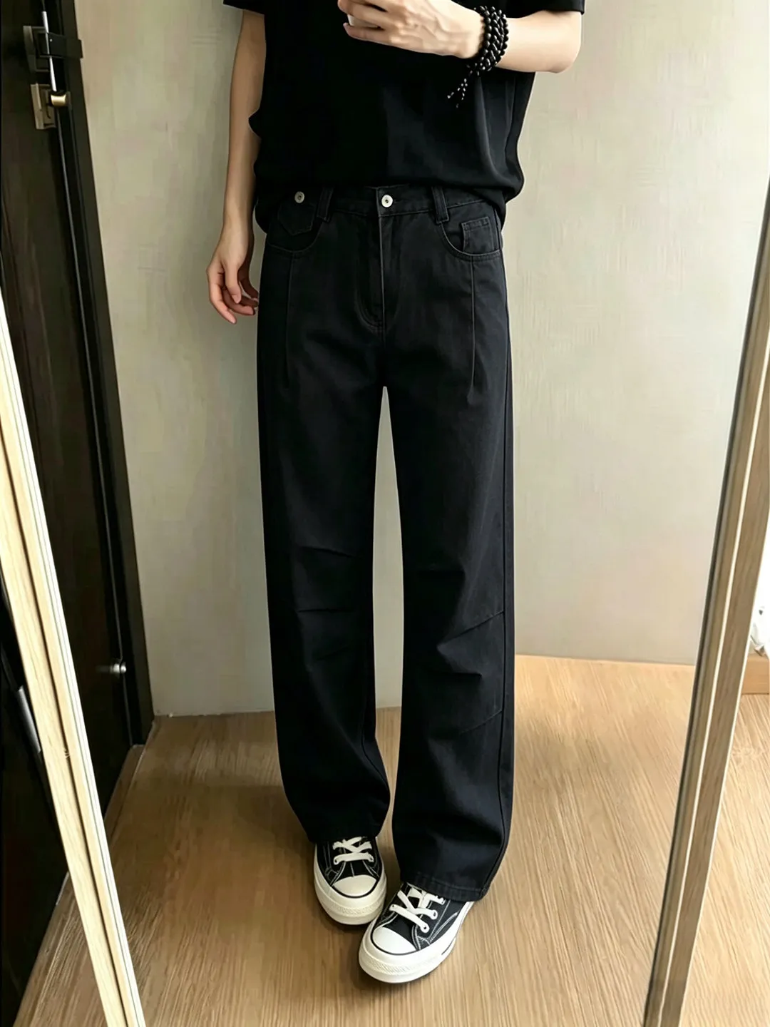 

Black Pleated Loose Fit Summer Thin Washed Straight Leg Casual Pants for Men Retro American Style Versatile Comfortable Workw...