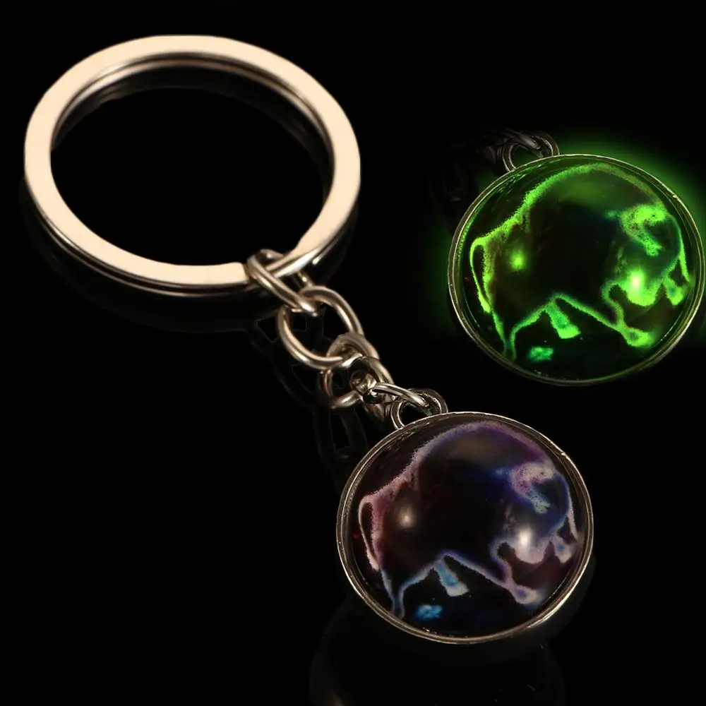 Men Women Leo Glass Ball Key Rings Glowing Scorpio Keychain 12 Constellation Luminous Zodiac Keychain