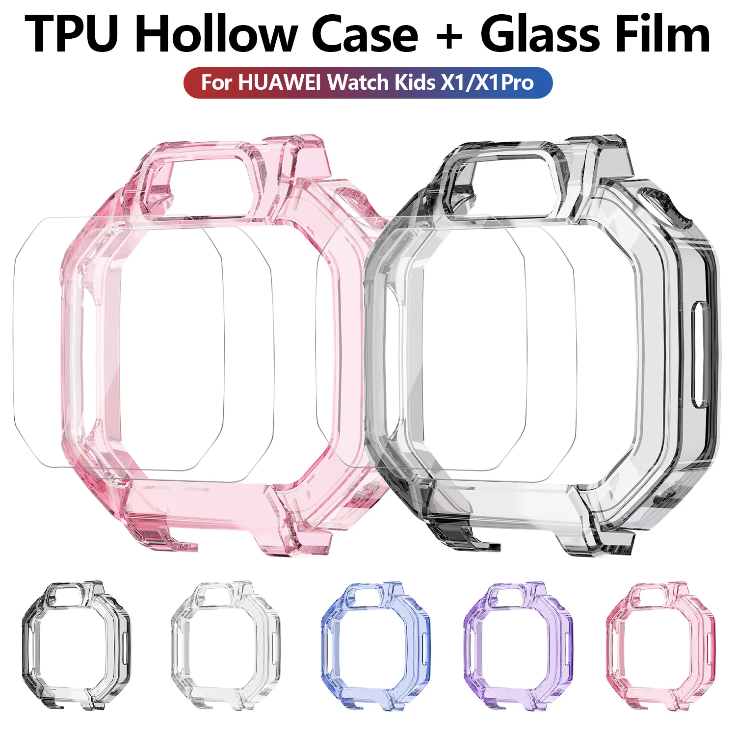 Set For Huawei Watch X1 Pro Case + 2PCS Tempered Glass Screen Protector Set Full Coverage TPU Bumper Protective Cover Shell