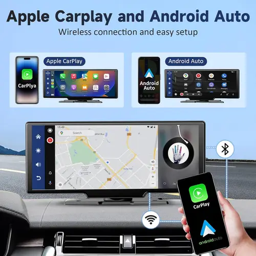 Imagen 2 del producto Pantalla IPS de 10,26 pulgadas, CarPlay inalámbrico, Android, soporte automático, cámara de marcha atrás, Monitor para salpicadero de coche, Bluetooth, FM, navegación GPS
