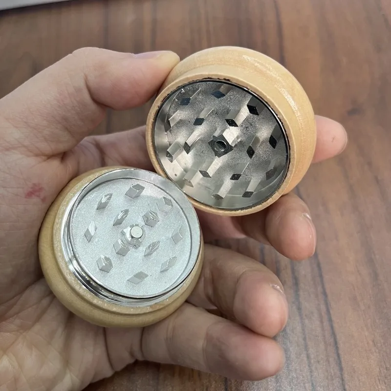 2 Layers Wood+Zinc Alloy Herb Grinder Round Wooden Metal Crusher for Kitchen Supplies Smoking Accessories