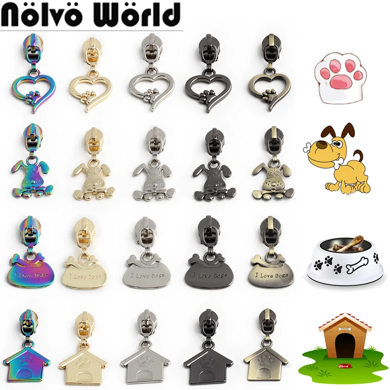 5/20/200PCS Cheap Price Claw/Dog Bowl/Pet House 5# Nylon Metal Zipper Slider Puller For Backpack Bags Purse Zip Head Accessories