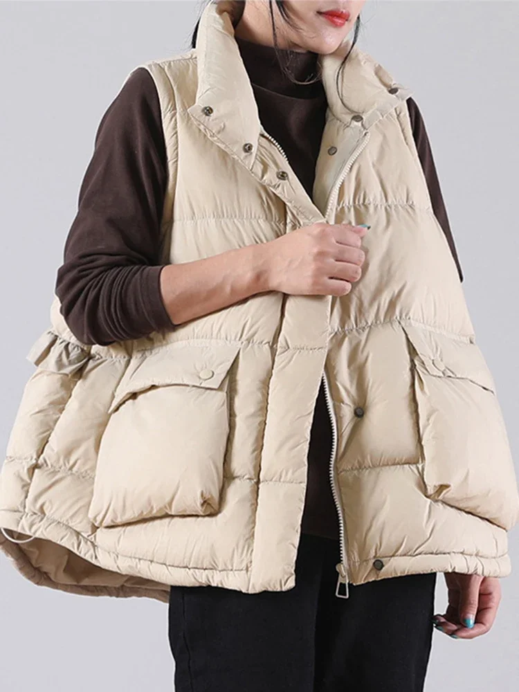 Winter Ultra Light Thin Duck Down Vest Feather Jacket Women Quilted Short Warm Basic Casual Oversize Waistcoat B376