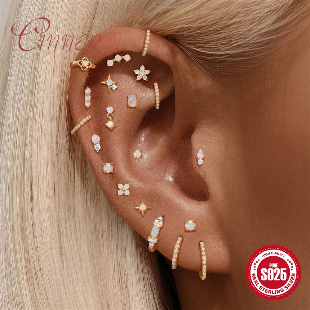 Canner 925 Sterling Silver Multi Size Star Flower Australian Opal for Women Flat Head Piercing Earrings Exquisite Cute Gifts