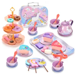 Children's Pretend Play Afternoon Tea Plastic Unicorn Cup Dessert Cake Toy Set Exquisite Storage Box Birthday Gift For Girl XPY