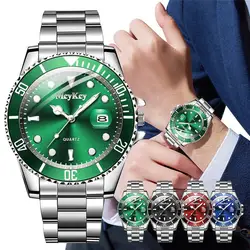 Hot Sale Men's Steel Strap Green Aqua Ghost with Calendar Quartz Watch Classic Men's Watches Fashion Matching Goods