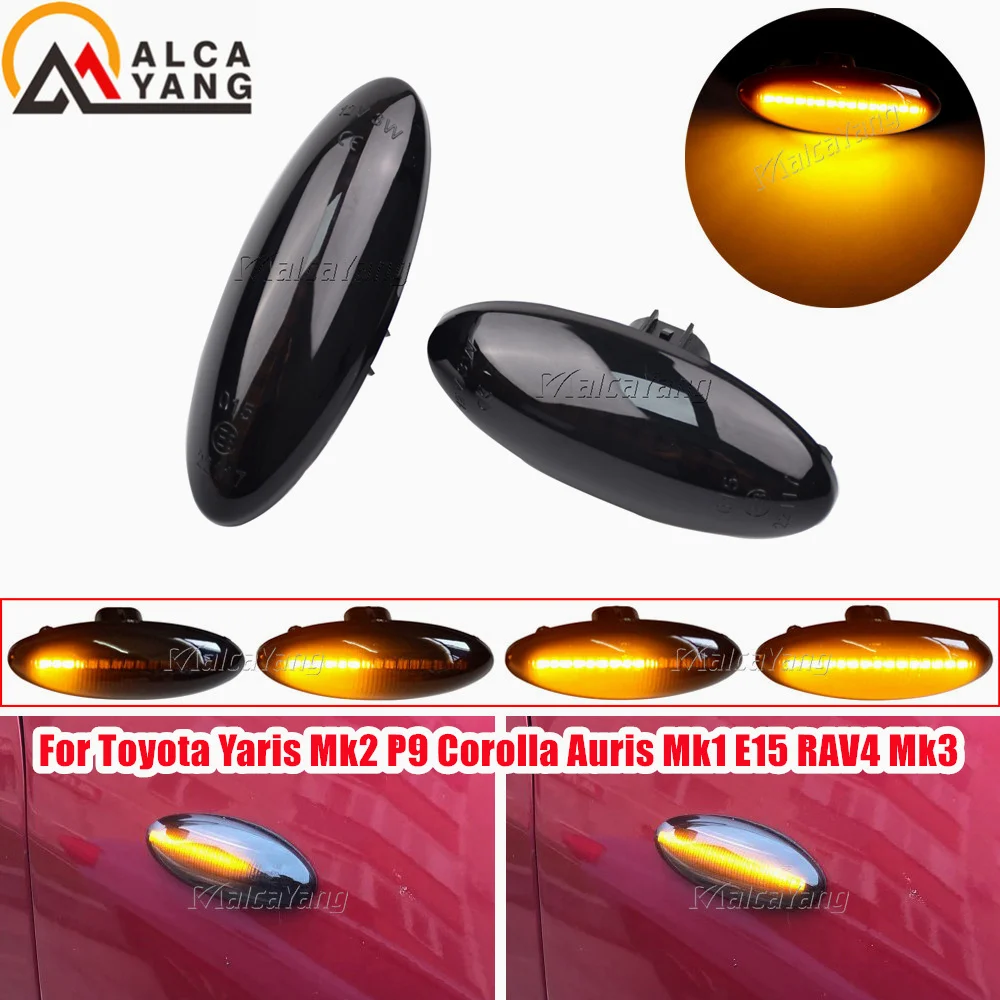 2Pcs Dynamic Flashing Led Side Marker Turn Signal Light For Toyota Yaris Mk2 P9 RAV4 Mk3 ACA3/ALA3 Auris Mk1 E15 COR Accessories