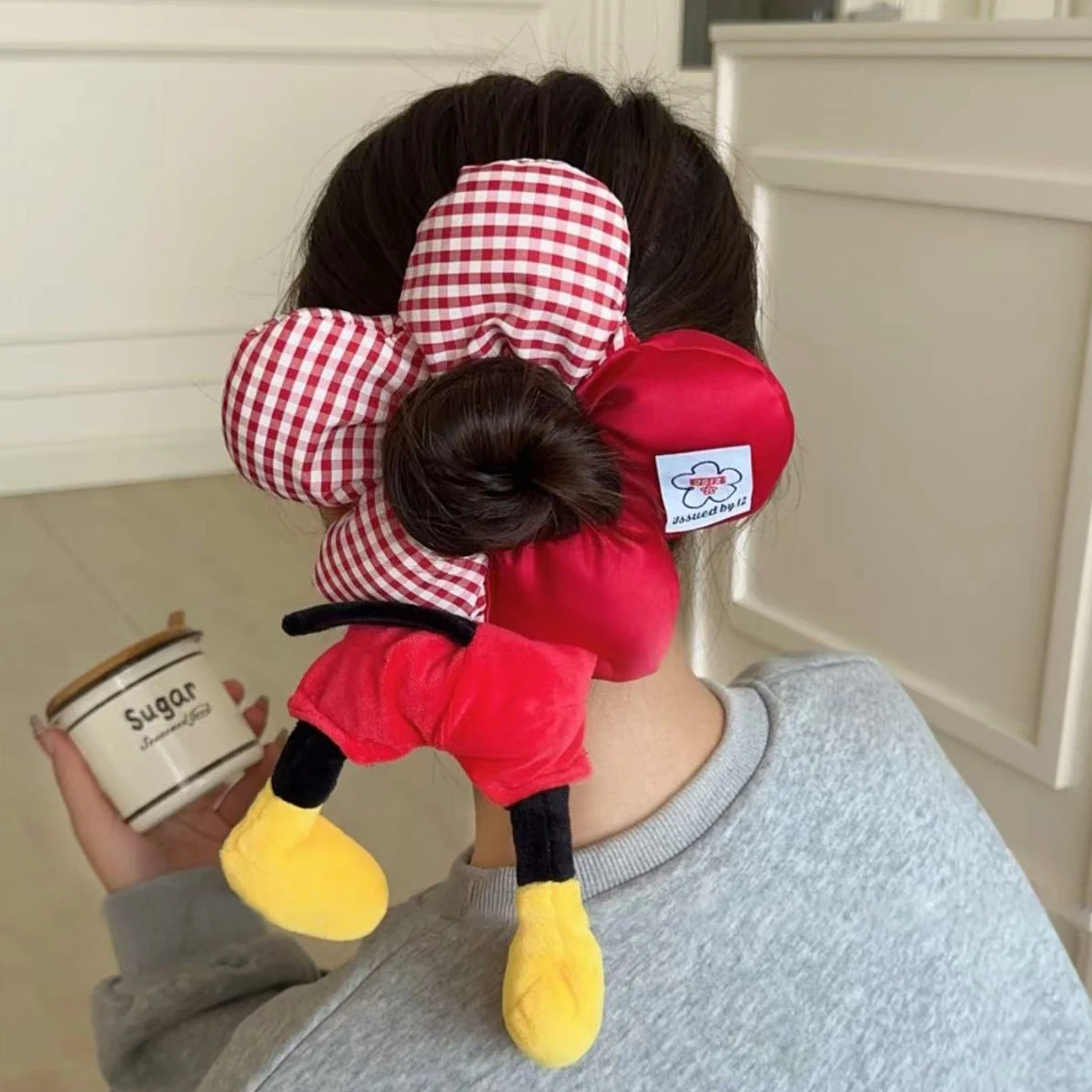 1 Stück Polka Dot Check Mickey Ass Flower Dicker Darmkreis, Mädchen Niedliche Cartoon Plüschbälle Haarband Haarseil Haarschmuck – Detail 3