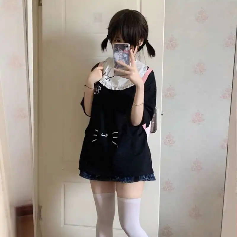 

Onalippa японский Abi стиль культурная вышивка Y2k нагрудник футболка с короткими рукавами женская летняя милая повседневная свободная футболка мягкие девушки