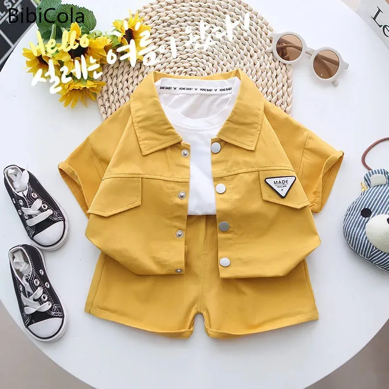 Summer Toddler Baby Boys Girls Short Sleeve Solid Jacket Clothes Set Solid Boys Girl Casual Shorts 2pcs Suit Cute Kids Outfits