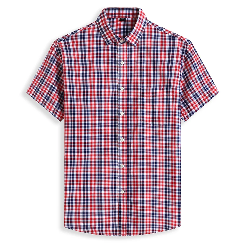 Men Shirts New Summer 2024 Fashion Chemise Homme Mens Checkered Shirts Short Sleeve Shirt Men Blouse 8XL Red Blue Plaid Shirt