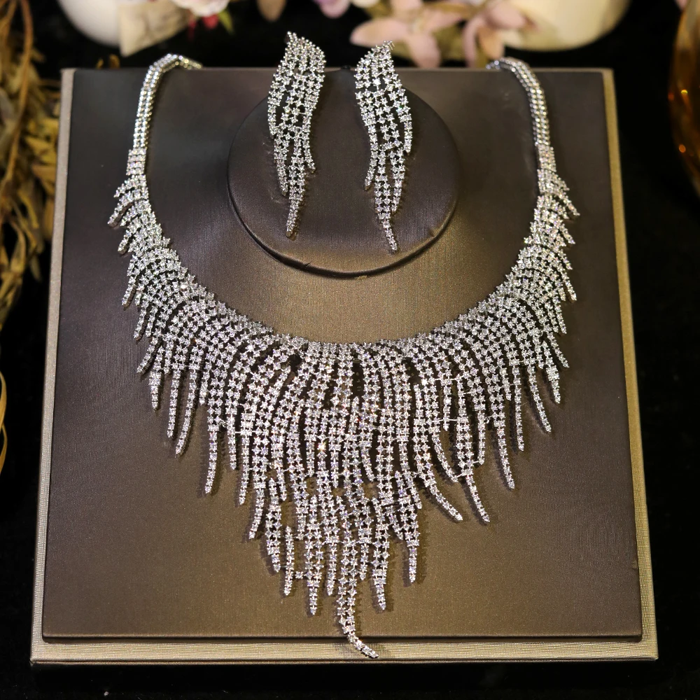 

Luxury African Jewelry Set For Women Wedding Party Cubic Zirconia Dubai Bridal Jewelry Indian parures de bijoux Big Necklace