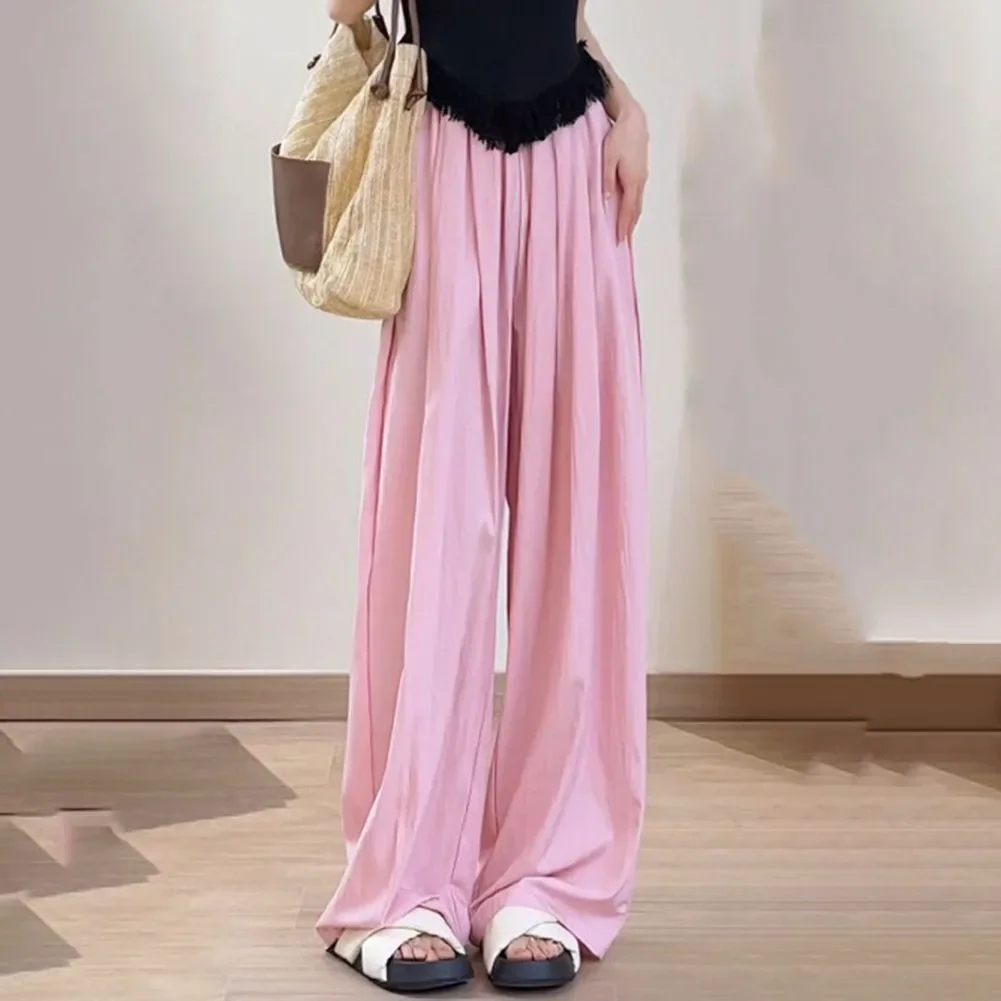 

Casual Trousers Loose Wide-leg Pants Brand New Item Elastic Waist Microelasticity Fabric Size S-XL Solid Pattern