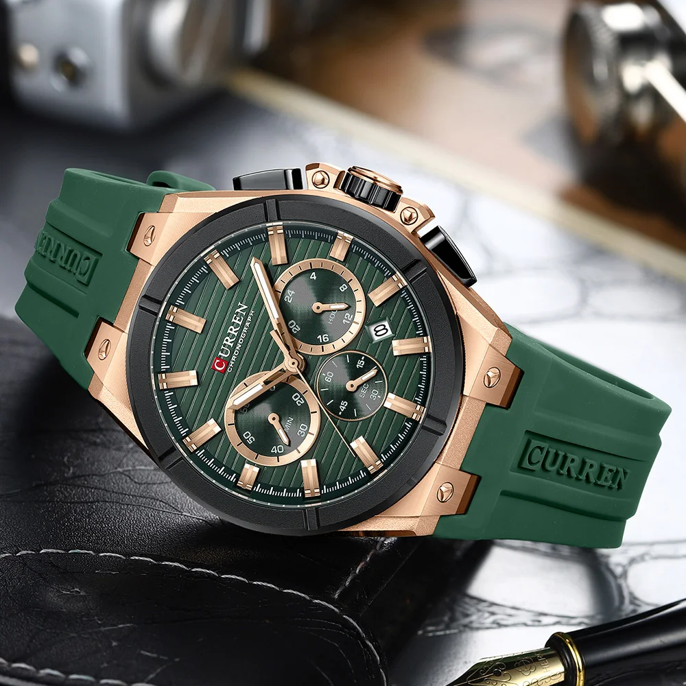 CURREN Luxury Military Men Watch Waterproof Luminous Date Sport Man Wristwatch Chronograph Silicone Strap Quartz Men's Watches