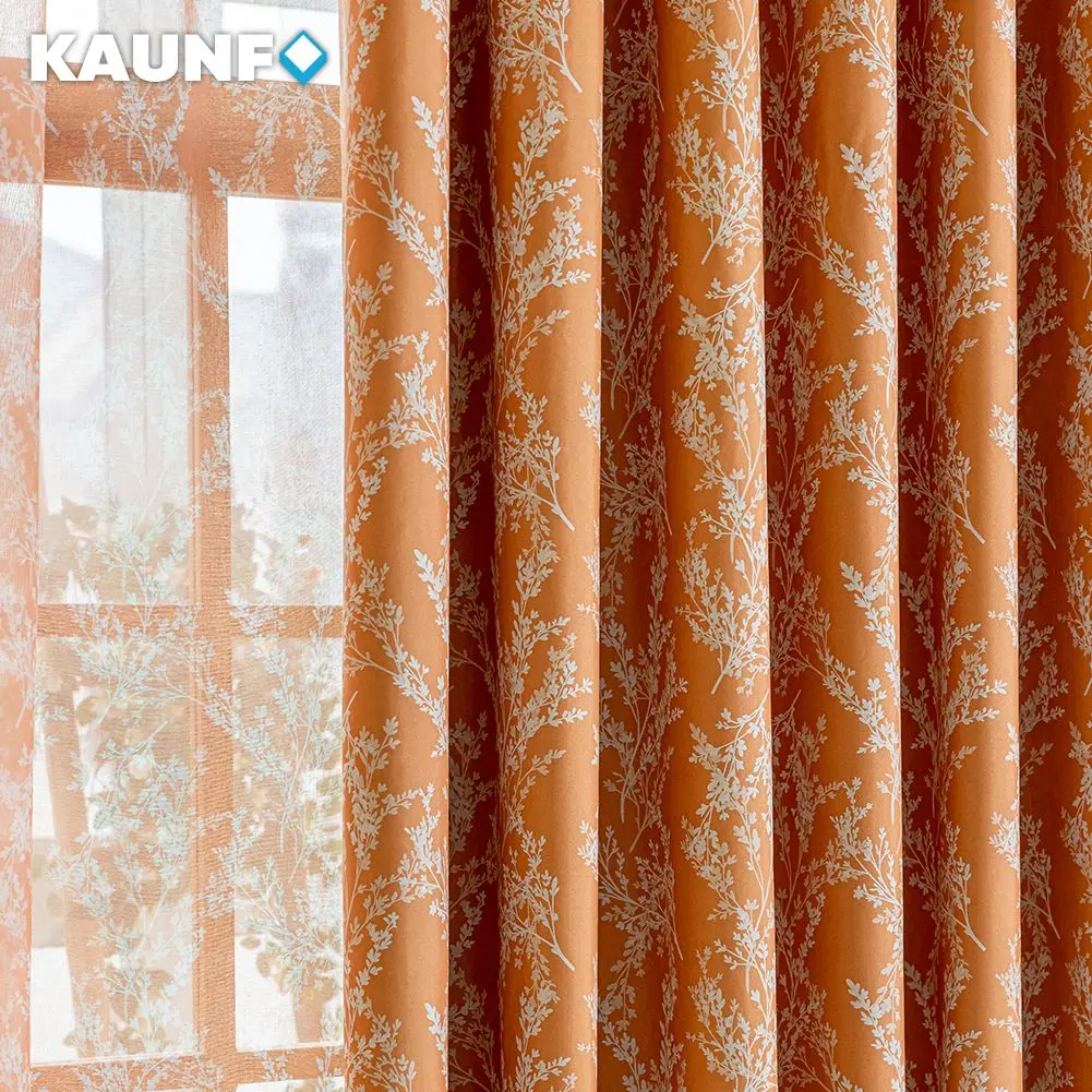 Caramel Orange Printed Curtains for Living Room Bedroom French Retro Style 100% Blackout Home Window Decoration 1PC