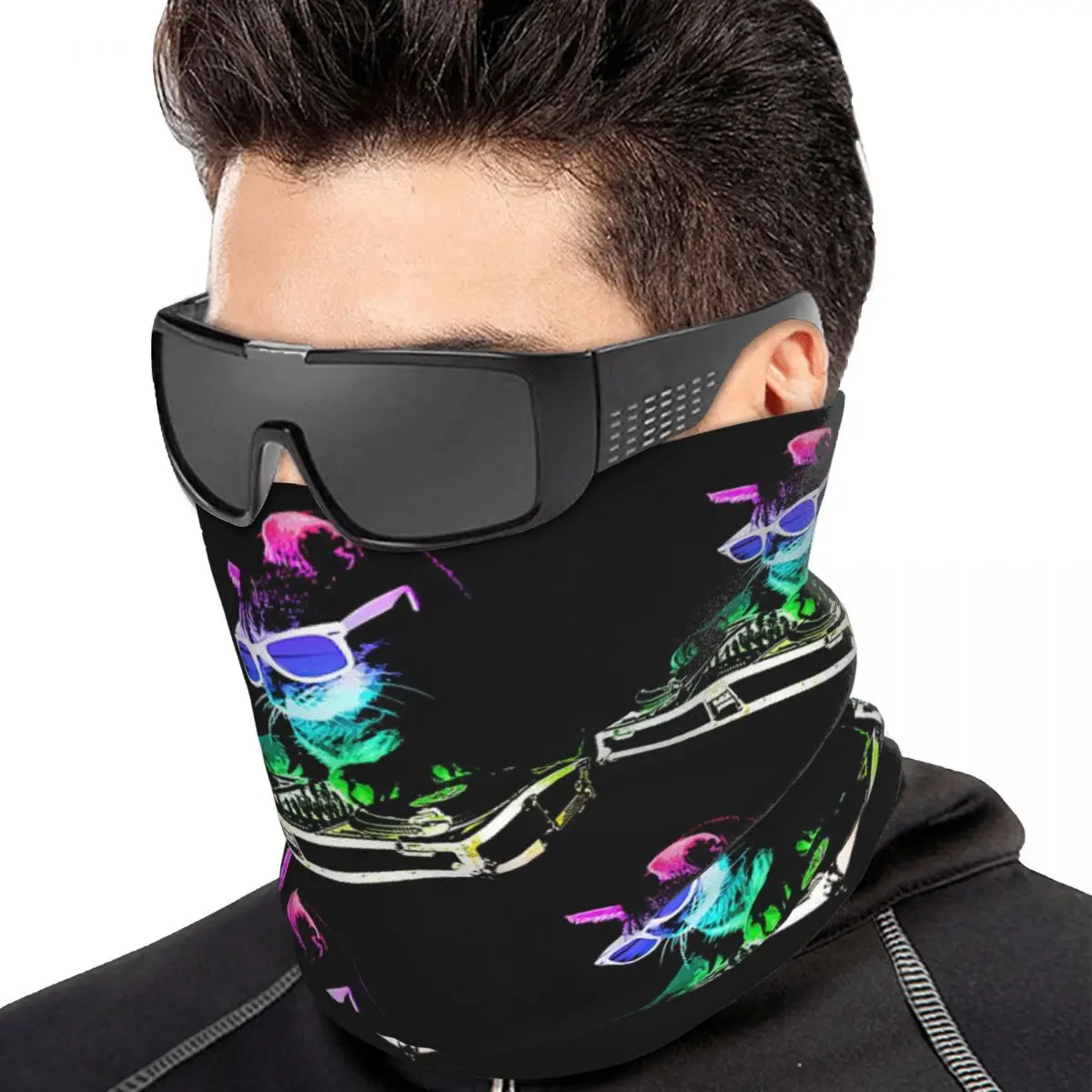 House Cat Rainbow Dj Kitty Bandana Neck Cover Printed Mask Scarf Warm Cycling Scarf For Men Women Adult Windproof