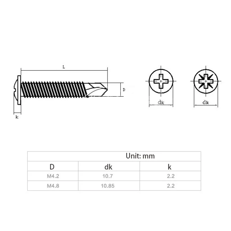 M4.2 M4.8 Dovetail Phillips Self-Tapping Screws 410 Stainless Steel Large Flat Head Screw Countersunk Bolt Cross Drill Tail Nail