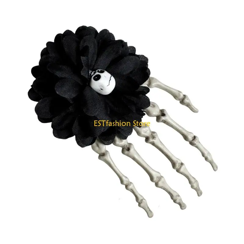 

Y5GC Halloween Barrettes Skeleton Hand Hair Clip Rose Skull Hairpins Hair Accessories