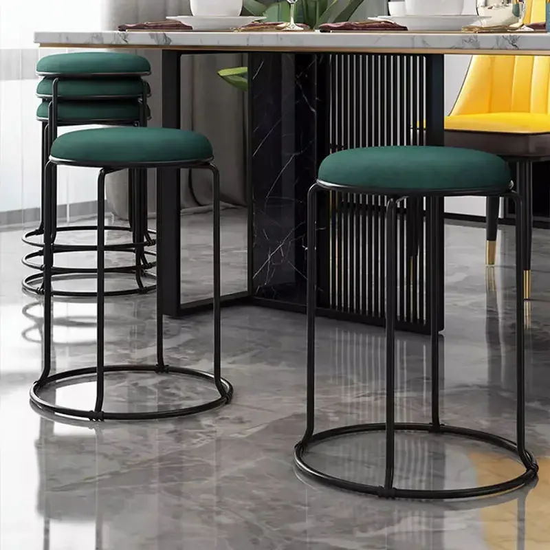 Light Luxury Black Stools Household Small Low Stool Nordic Round Ottomans Dining Table Chair Modern Simple Lazy Bench Furniture