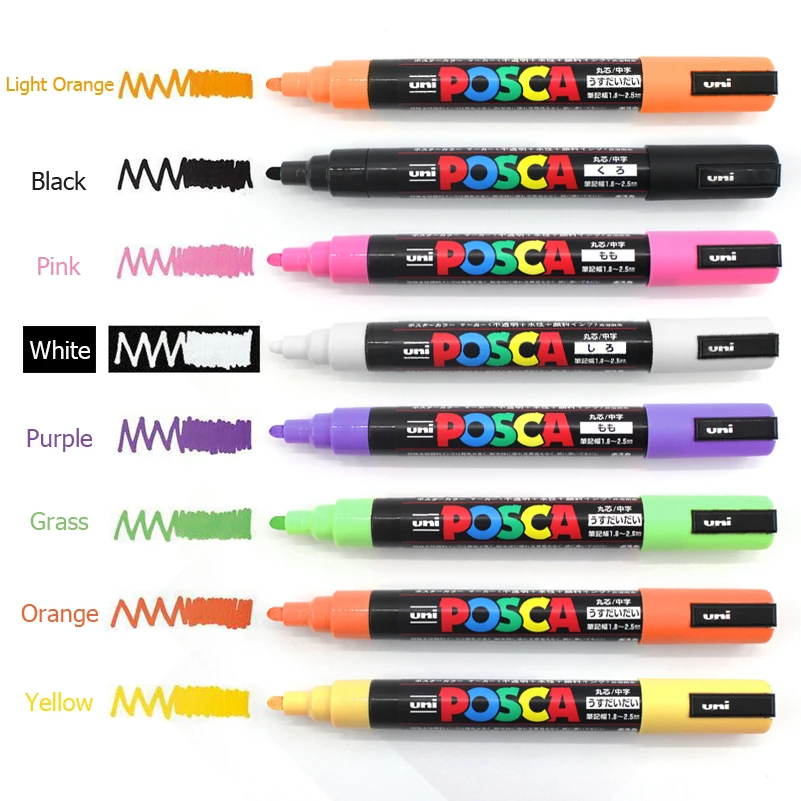 Uni Posca PC-3M 0.9-1.3mm Paint Marker Pen Graffiti Water-based Colored Marker Pens Permanent Paint Markers Office Stationery