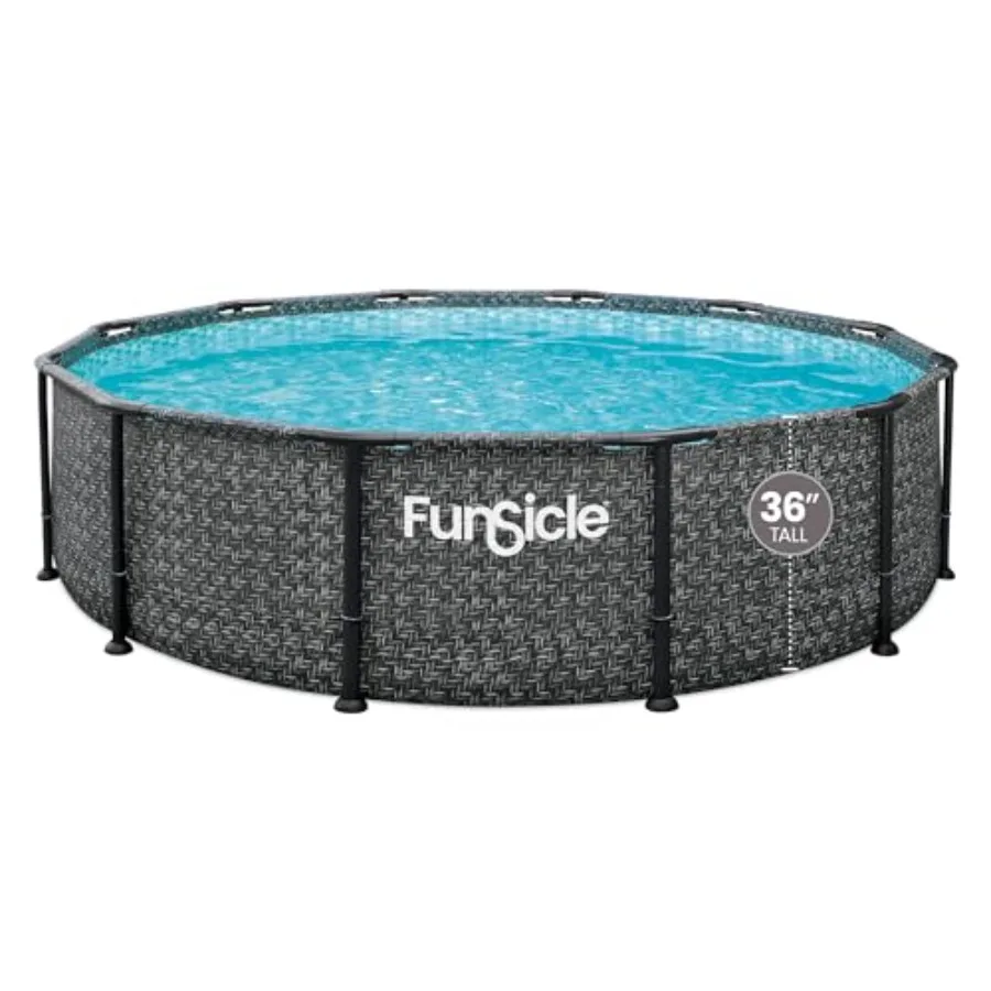 

12' x 36 Round Above Ground Swimming Pool Dark Herringbone Design with FiltraBoost 800 GPH Filter Pump AutoSkimmer Type D Cartr