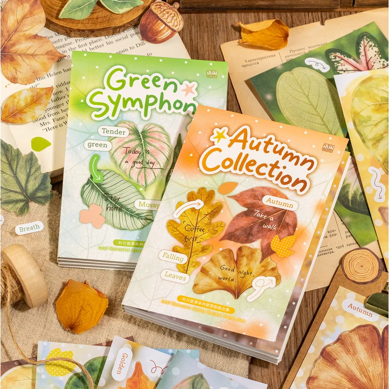 20Pcs Leaf Narrative Writable Paper Stickers, Forest Watercolor Leaf Notepad Stickers for Journal Album DIY Craft Projects