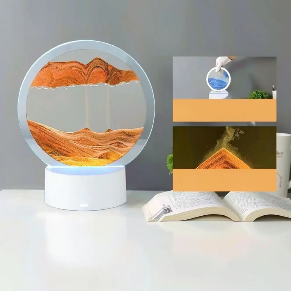 3D Dynamic Sand Art Night Lamp Flowing Quicksand Painting Table Light Creative Desk Decoration Modern Art Ornament