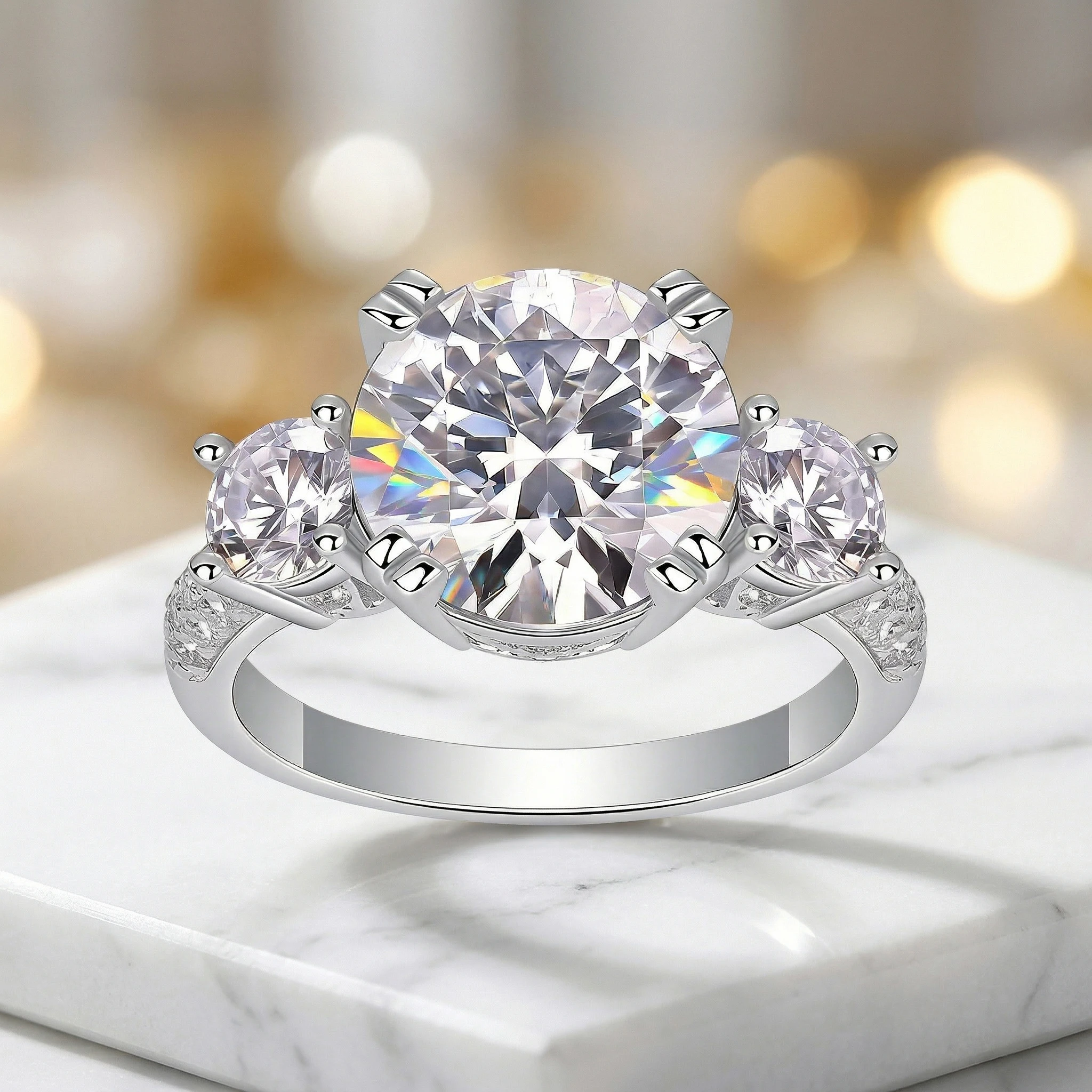 

Luxury 2CT Moissanite Three Stone Ring S925 Silver D VVS1 Brilliant Cut Engagement Wedding Promise Jewelry For Her