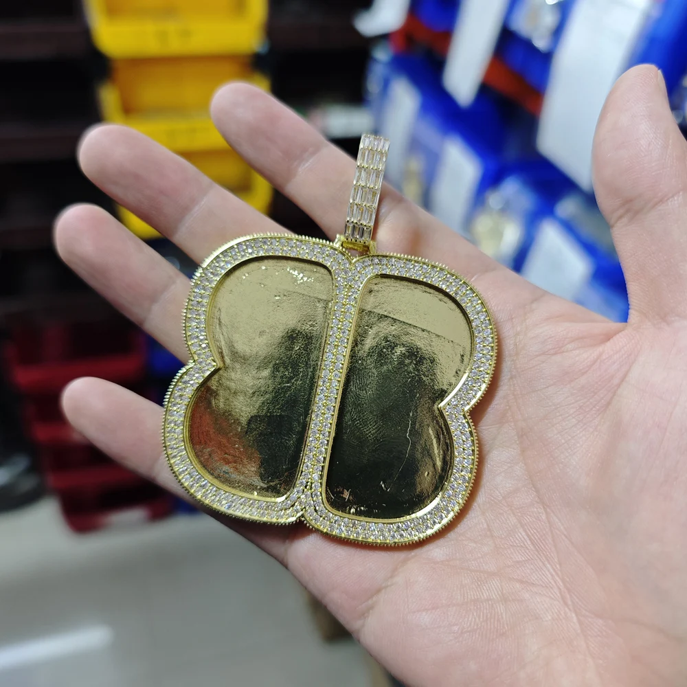

Uwin Custom Reverse BB Shape Photo Pendant Necklaces Memorable Medallions Hip Hop Jewlery Personalized Men Women Gifts
