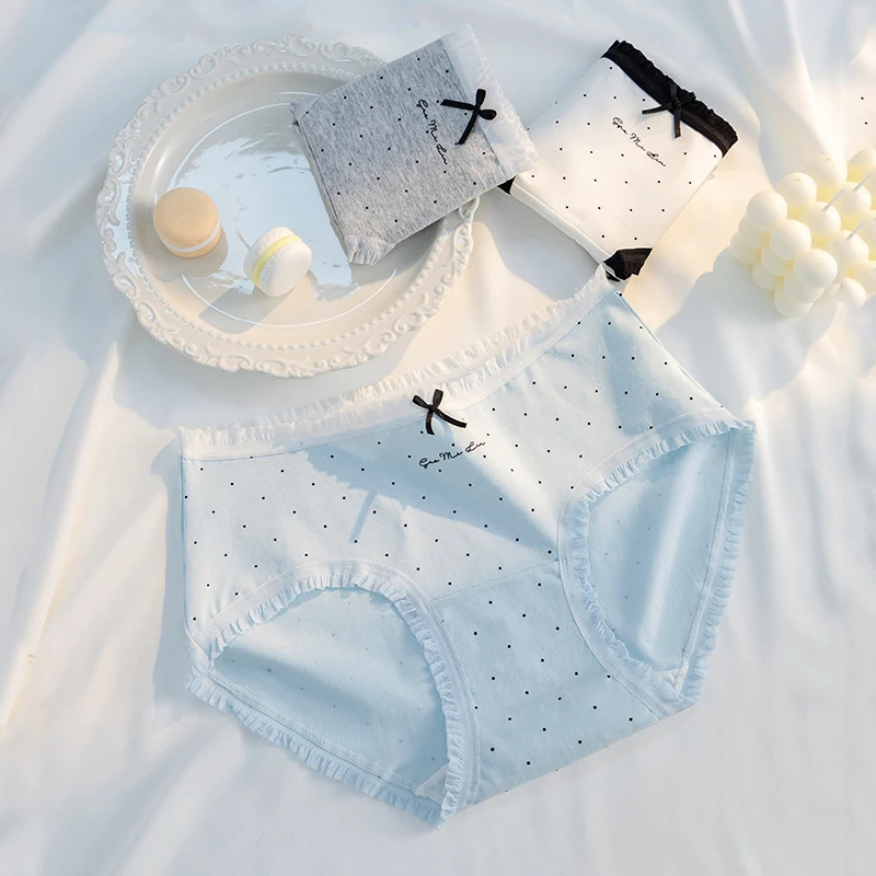 3Pcs/Set Women Panties Cotton Underwear Breathable Panty New Girls Briefs Soft Mid Waist Underpants Bow Female Lingerie