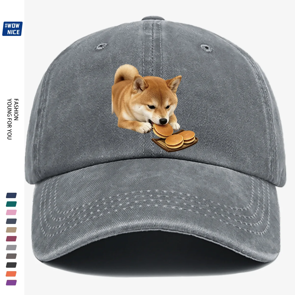 1pc Shiba Inu Eating Taiyaki Fun Print Baseball Cap, Cute And Adorable Design, Unisex Adjustable Size, Suitable for Daily Outing