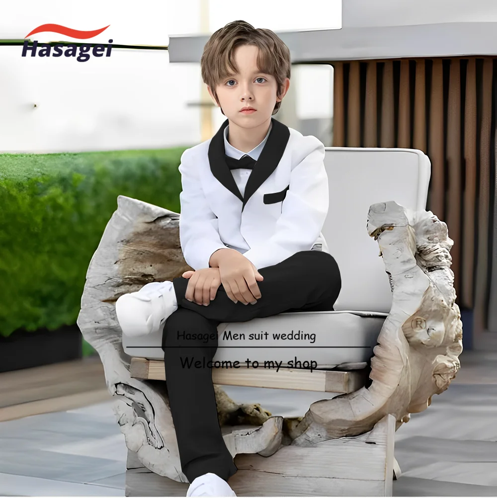 Holiday Boys Suit 2 Piece Set White Jacket Royal Blue Pants Wedding Tuxedo Kids Slim Fit Blazer 2-16 Years Old