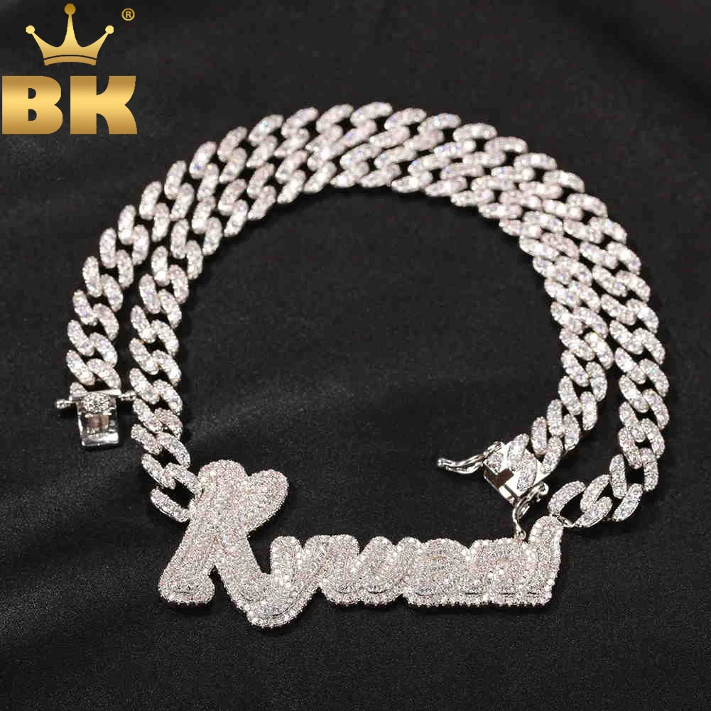 

TBTK Custom Name Necklace Cursive Letters With Iced Out Cuban Chain 12mm 9mm Initial Necklace Personalised Hiphop Jewelry