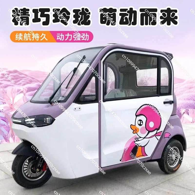 دراجة ثلاثية العجلات كهربائية مغلقة بالكامل، سيارة تعمل بالبطارية للنقل للبالغين