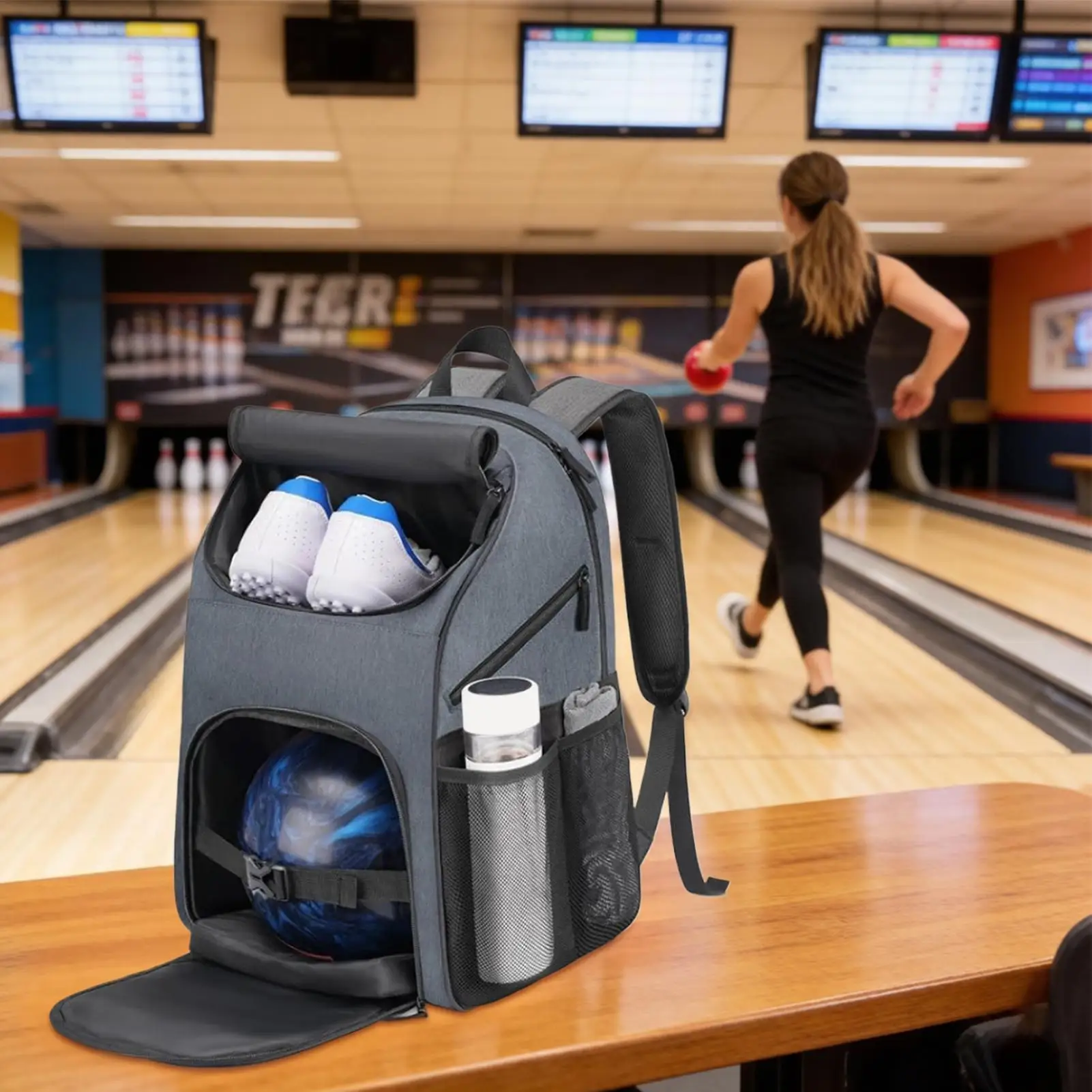 Bowling Ball Backpack Waterproof Large Capacity With Shoe Compartment Bowling Bag With Padded Ball Holder For Men Players
