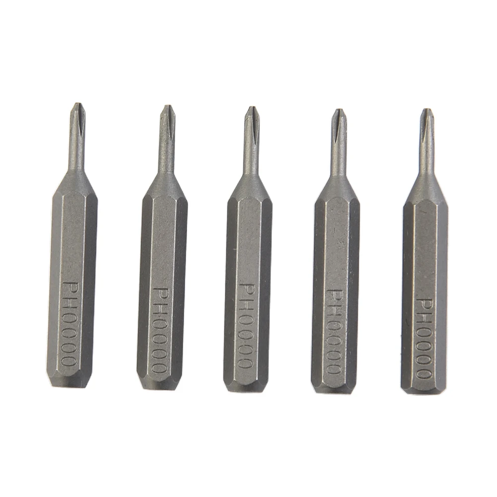 5pcs Cross-Screwdriver Bits PH0000 To PH2 4mm Hex Shank 28mm Wear Resistant Steel For Power Tools Electronics Assembly