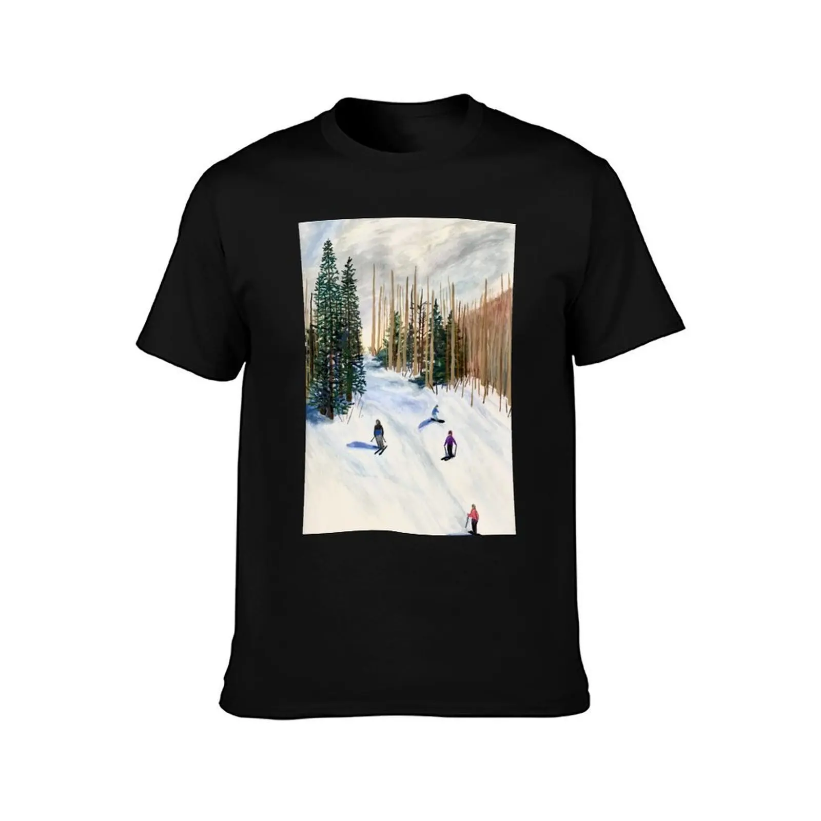 Skiing on Golden Peak T-Shirt, Summer Casual Cotton Tee, Oversized Streetwear Tops, Vintage Graphic Print, Unisex Men Women