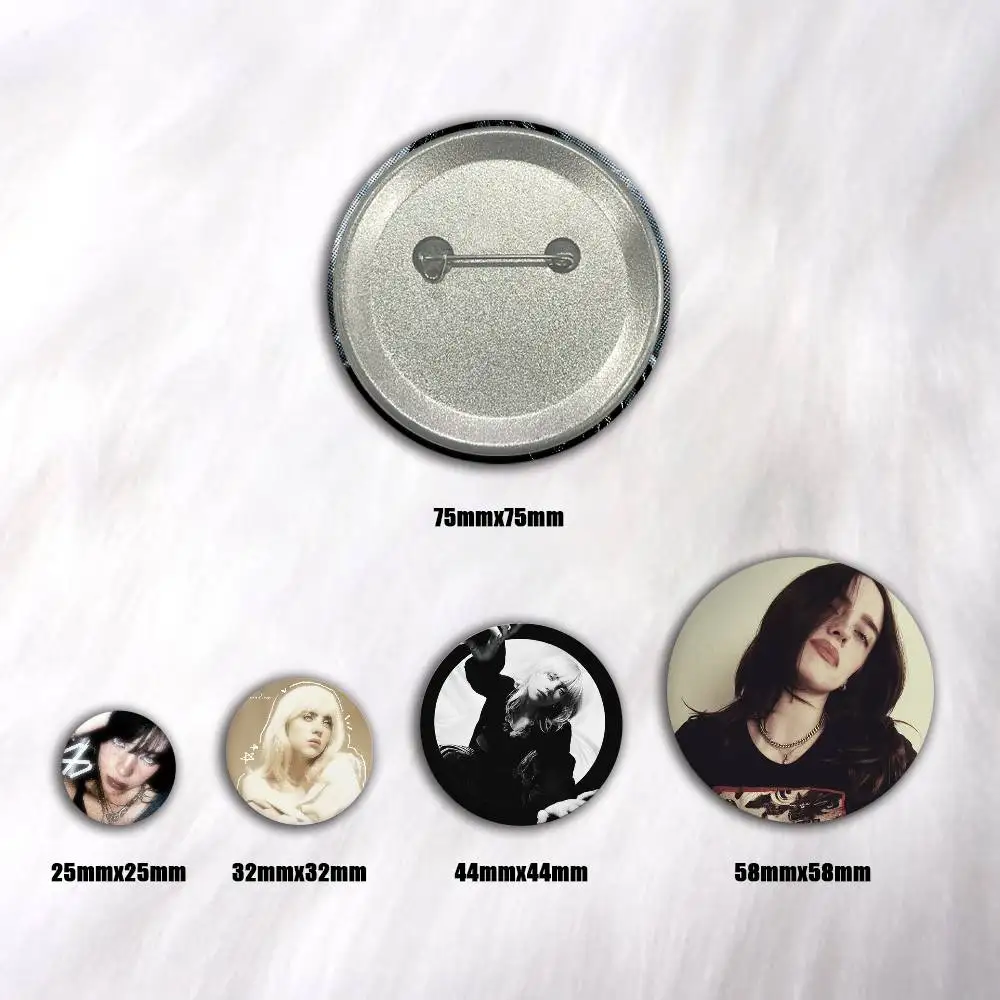 A-B-Billie Hot E-Eilish Snap-in Pins Cartoon Character Round Creative Brooches For Backpack Accessories Jewelry Gifts