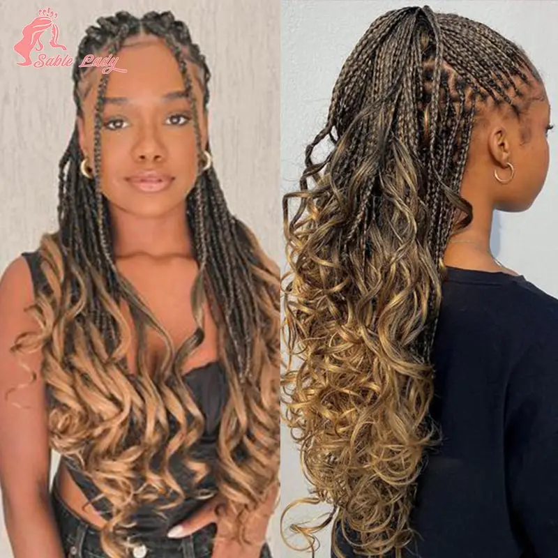 Synthetic 12 Inch Box Braided Wigs For Women Perruque Tresse Africaine Micro Twist Box Cornrow Braid Crochet Hair Curly Ends Wig