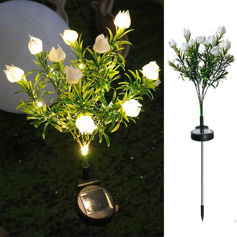 Gardenia Flower Solar Artificial Flower Light Realistic Multi-Color Changing Waterproof Landscape Lamp Colorful Light