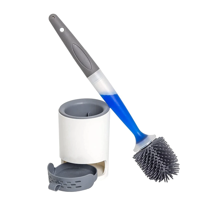 Toilet Brush,Refillable Handle Dispenses Gel Toilet Cleaner , Ventilated Holder For Sanitary Storage -Toilet Scrub Brush