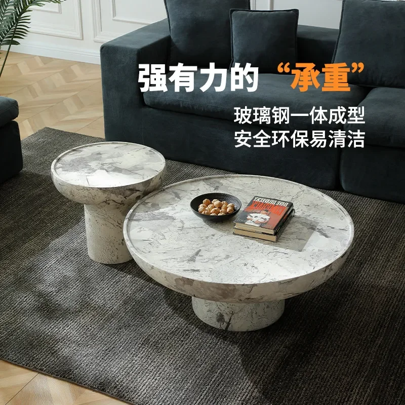 Minimalist Wabi Sabi Round Coffee Table Marble Pattern Living Room Furniture for Small Apartment High End Designer Style