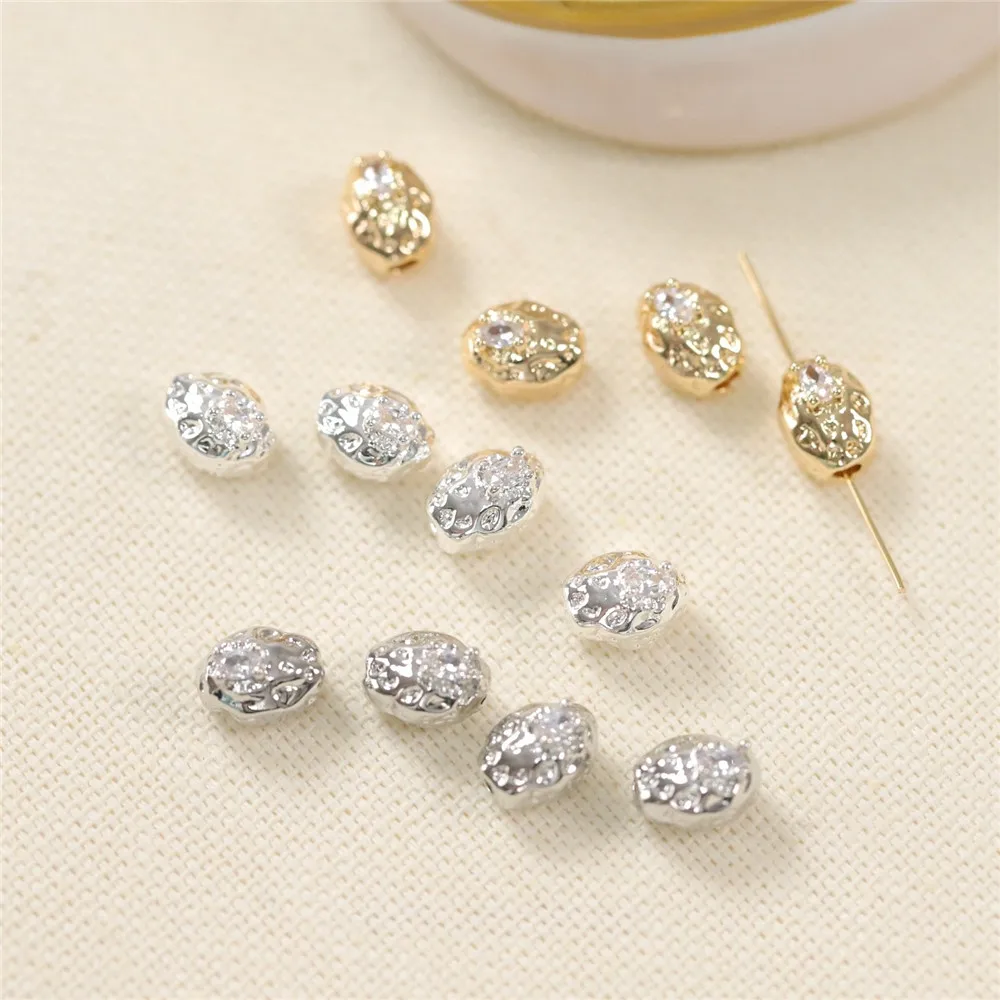 

Plated Real Gold Oval Irregular Pit Zircon Straight Hole Loose Beads Spacer Bracelet Necklace DIY Handmade Accessories B021